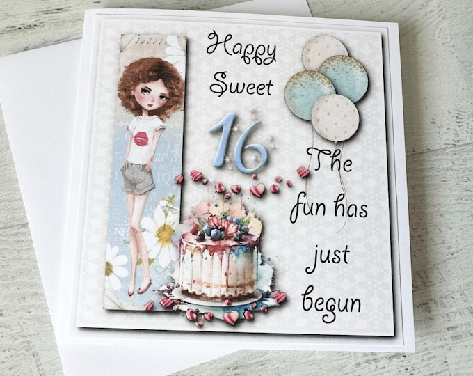 Sweet 16 Birthday Card, Happy Sweet 16th Birthday, Cards for Her, Teen