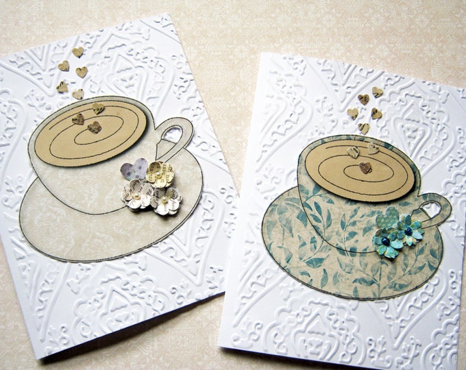 Set of 4 Handmade Teacup Note Cards Notecard Sets Stationery Etsy
