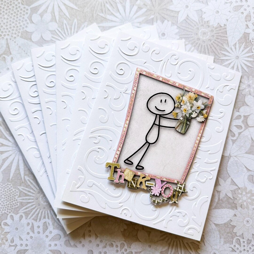 Embossed Stick Figure Thank You Cards - Set of 6 - Etsy