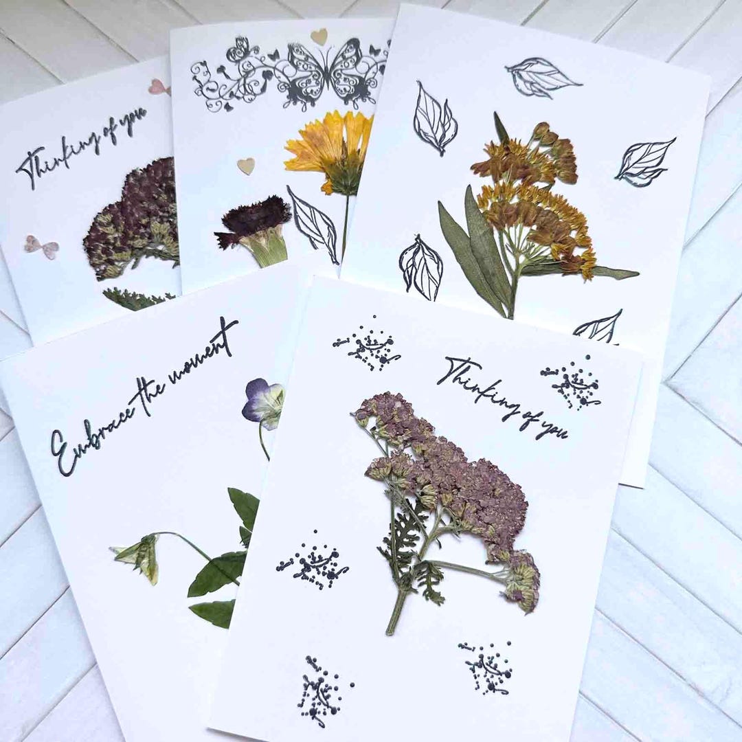 Pressed Flower Note Card Set of 4: Botanical Stationery Set - Etsy