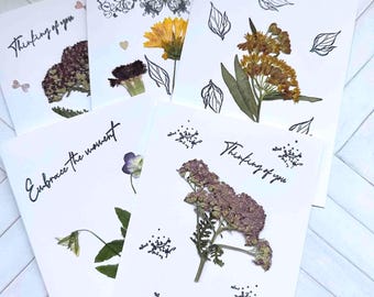 Pressed Flower Note Card Set of 4: Botanical Stationery Set