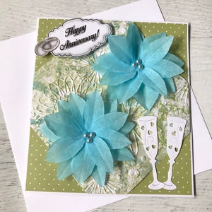 Handmade Anniversary Card: Champagne Toast & Turquoise Flowers