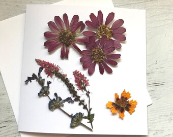Pressed Flower Greeting Card, Handmade, One of a kind, Botanical Art, Any Occasion