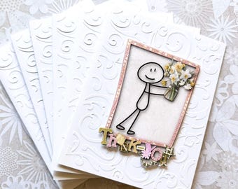 Embossed Stick Figure Thank You Cards - Set of 6