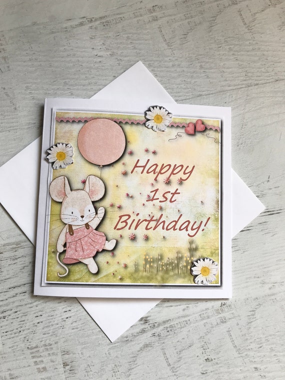 Sweet Mouse 1st Birthday Card for Girls Baby's First Etsy