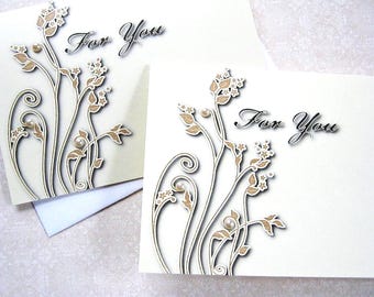 Floral Note Card Set: Handmade Pearl Embellished Thank You Cards