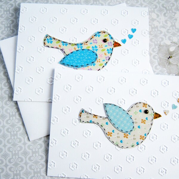 Bird note cards, Note Card Stationery, Set of 6 blank embossed note cards, Thank You Notes, paper piecing, gift ideas for friends, for her