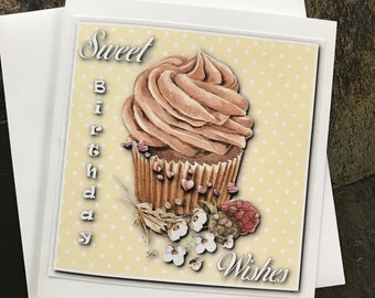 Sweet Birthday Wishes, Cupcake Card, Birthday Card for her, Digital Design Card, Chocolate Cupcake