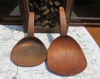 Antique Hand Carved Wood Butter Paddle Set. Pat-Spoon, Scoop.  Hooked Handles, Farmhouse, Country, Primitive, Collectible