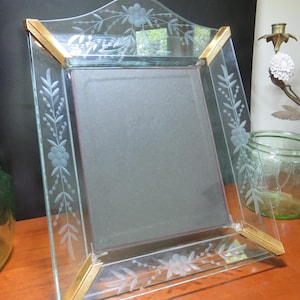 Fantastic Vintage Etched Glass Picture Frame-Easel Back/ Table Top- Art Deco/ Hollywood- 8&quot; x 10&quot;