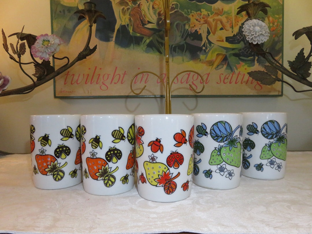 Fun Vintage Japan Coffee Cups/mugs and Yellow Metal Tree/rack Etsy