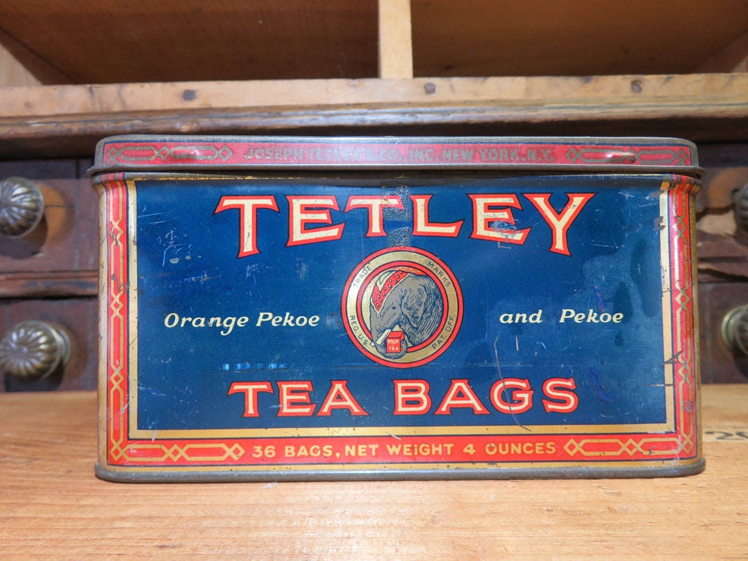 Vintage Tetley Tea Tin Elephant Logo / Hinged Lid /orange Etsy