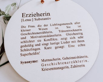 personalisierte Holzscheibe | Erzieherin | Tagesmutter | Geschenk | Abschiedsgeschenk