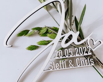 JA mit Namen & Datum aus Holz | Hochzeitsgeschenk personalisiert | Geschenk | Hochzeit | Brautpaar