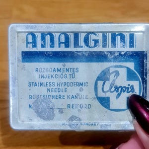 antique vintage tin box small metal pharmacy box analgini hypodermic needle box old pharmacy advert first aid apothecary collection