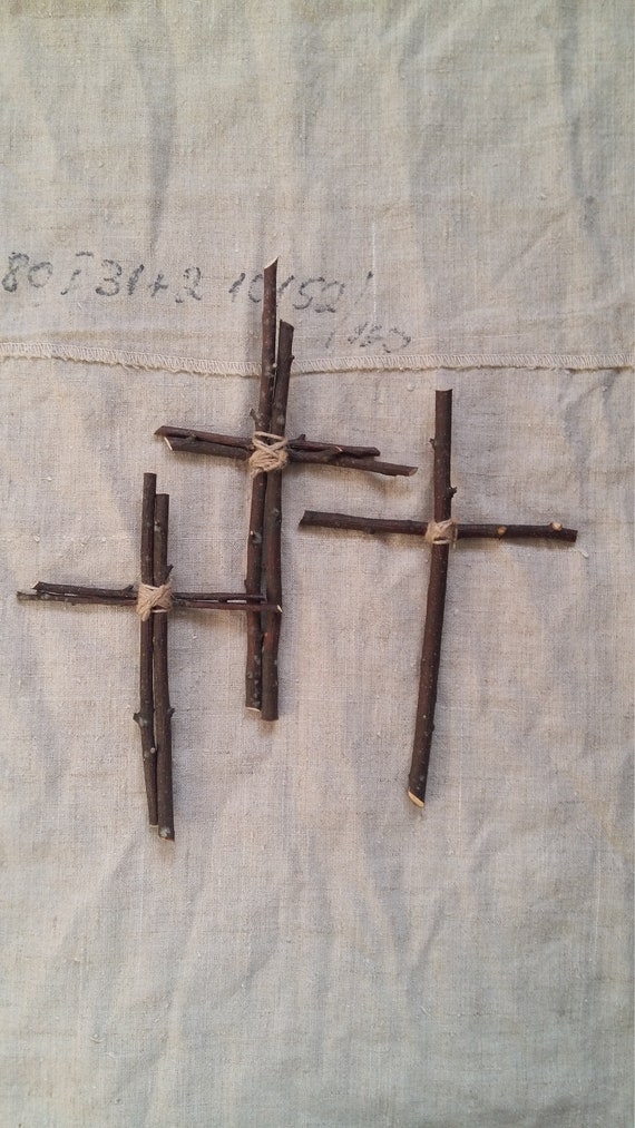 Primitive Cross 3 Wooden Twigs Croses Easter Decor Natural Birch