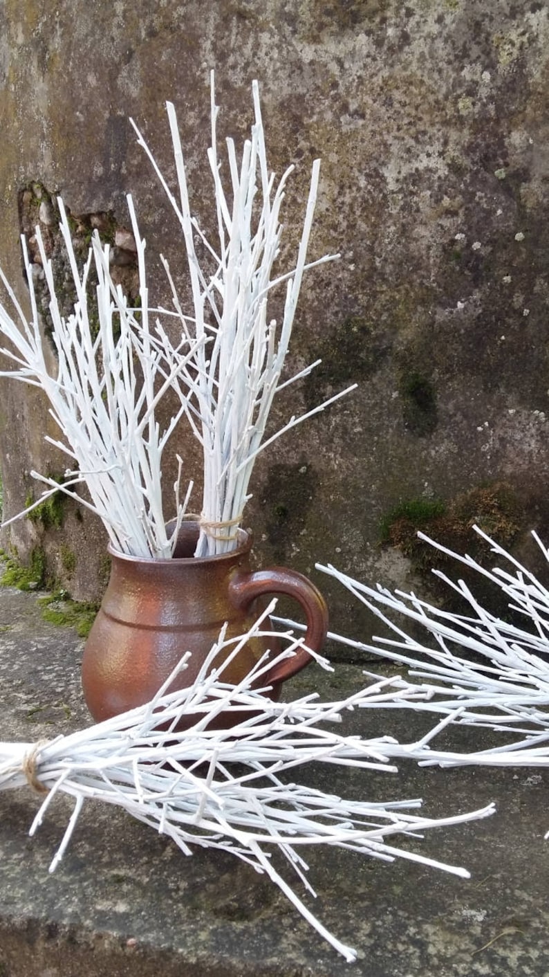 White Twigs Birch Branches Hand Painted Natural Twigs Vase Etsy