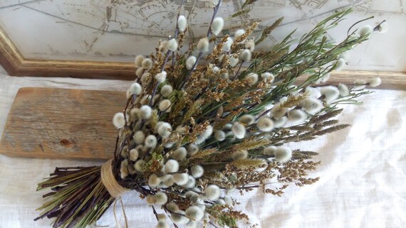 Wedding Bouquet Dried Flowers With Pussy Willow Romantic Etsy