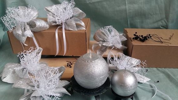 Buy Ribbon Bow Decor Silver and White Color Christmas Mood Gift