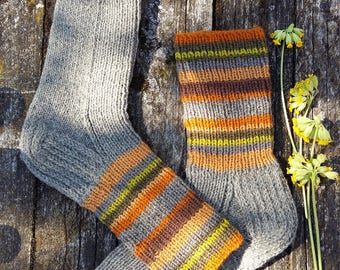 knitted mens socks hand knit wool socks gray socks simple rustic style  boots socks adventure socks gift for dad gift for him natural fiber