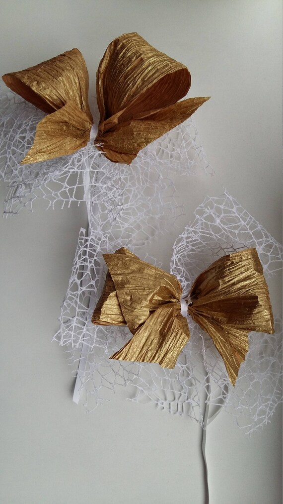 Gold And White Bow Christmas Bow Big Ribbon Bows Set Christmas Etsy
