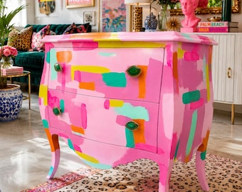 Vintage baroque wood dresser AVAILABLE bombay dresser patchwork paint painted drawers interior