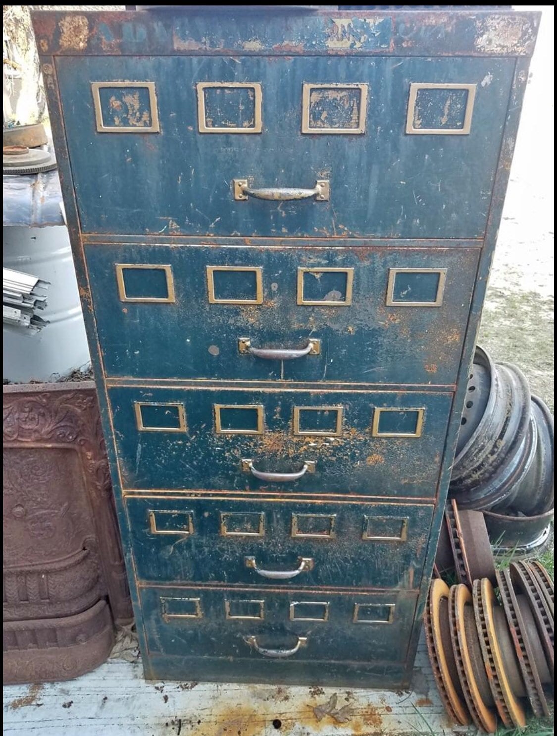 Vintage Lyons Flat File Cabinet on Factory Railroad Cart 