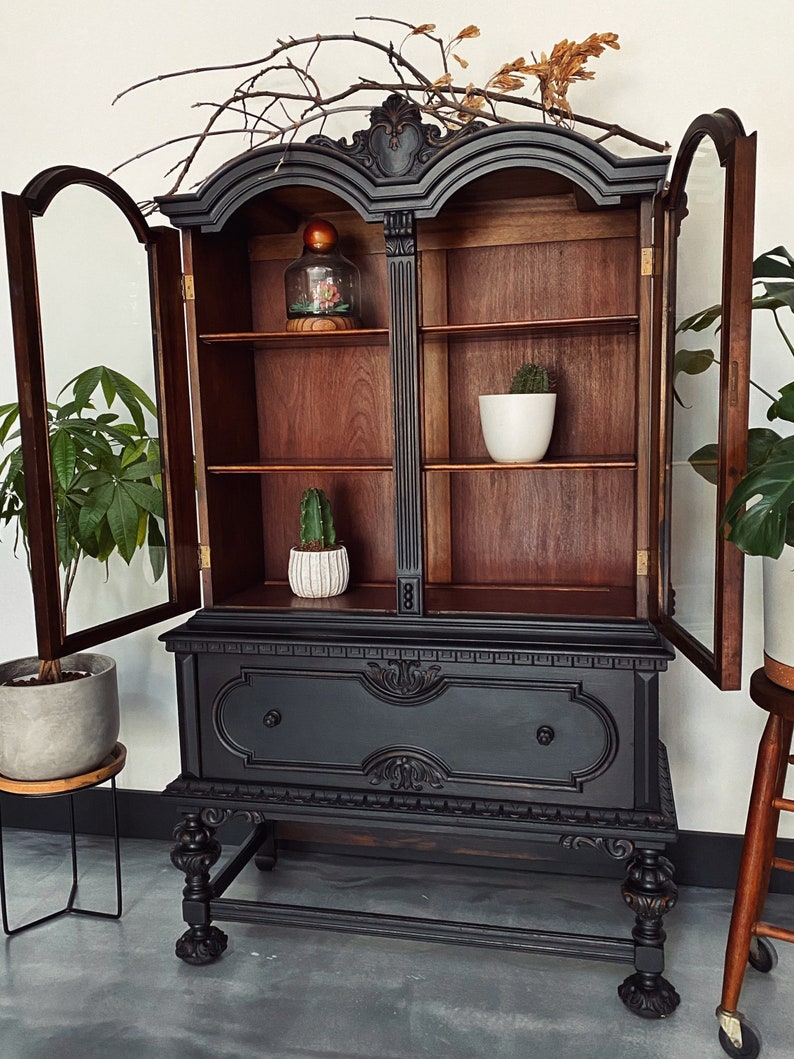 Antique Ornate Arched Black China Display by Etsy