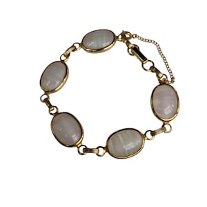Vintage 1960s Sarah Coventry Pink Rose Quartz Cabochon Link Bracelet - Sarah Coventry Pink Shadows Bracelet collectors gifts