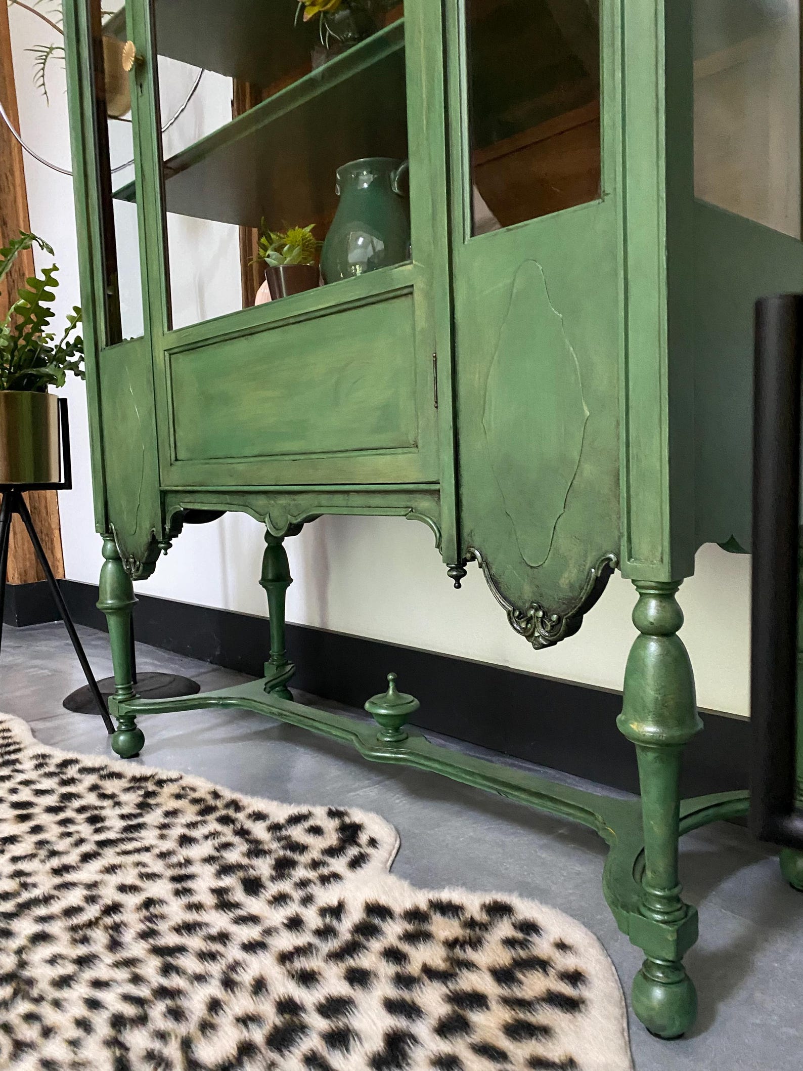 Antique Green China Cabinet Painted Display Cabinet Wavy Glass - Etsy