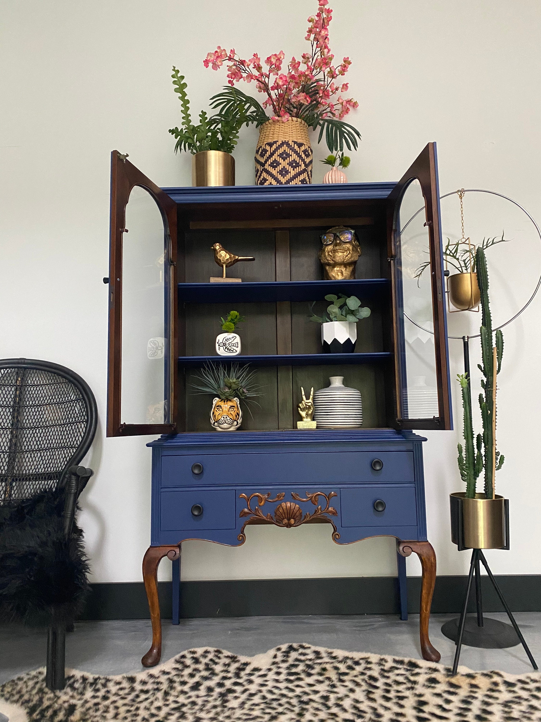古着人気アイテム Cabinet China Blue Vibrant Painted Hand Storage by Display コレクション