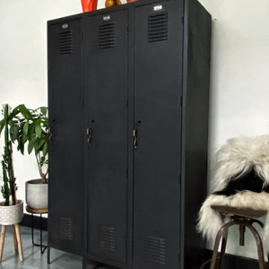 Antique black metal lockers industrial furniture storage