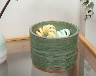 Handmade Ceramic Avocado Green Cup for Cotton Pads | Handmade Ceramic Hair Ties Holder