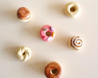 Handmade Ceramic Donut Magnets | Cute Food Fridge Magnets, Set of 6