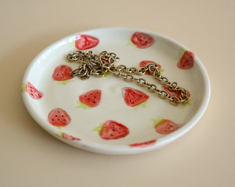 Watercolour Strawberry Ceramic Ring Dish | Jewelry Dish | Dish for Small Items