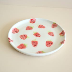 Handmade Ceramic Strawberry Jewelry Dish | Watercolor Glaze | Whimsical Decorative Dish for Rings, Earrings & Trinkets