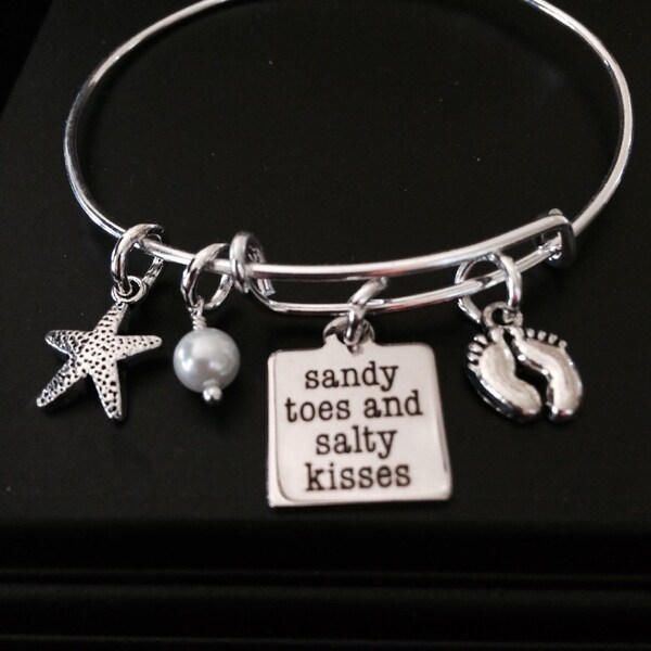 Jewelry,bracelet, bangle,Cape Cod,Cape May,Jersey Shore,beach bracelet,sandy toes,salty kisses,starfish