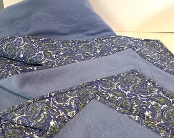 Quilted Vintage Woollen Upcycled Blanket - Paisley Blue