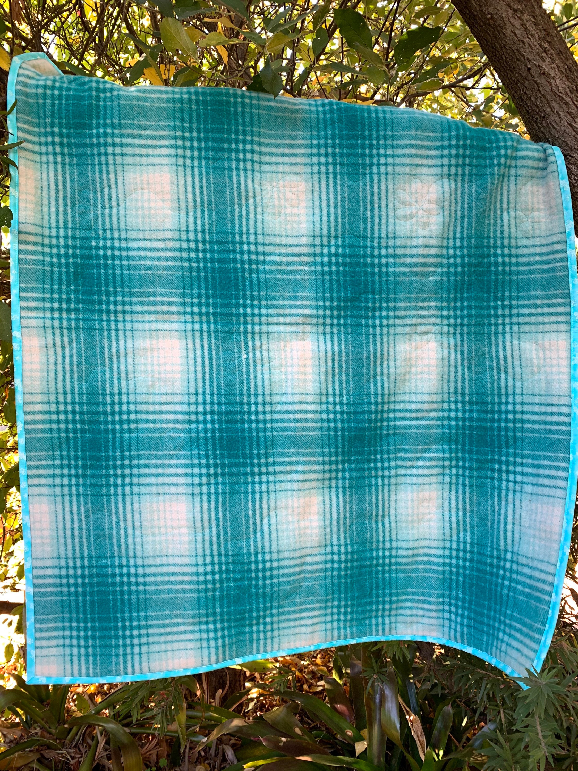 Teal Check Vintage Woollen Upcycled Blanket Etsy