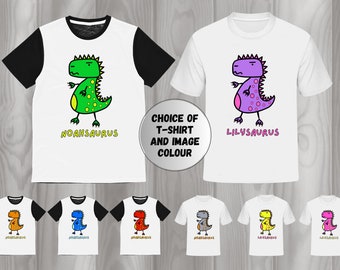 Personalised Dinosaur T-shirt, Any Name, Kids Top, Customised, Namesaurus, Hand-drawn