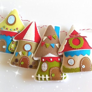 Christmas Village-PDF Pattern-Felt Christmas Ornaments-Christmas Cottage-Christmas Advent Calendar-Christmas Garland-Felt Gingerbread Houses image 1