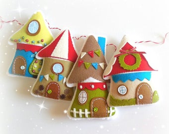 Christmas Village-PDF Pattern-Felt Christmas Ornaments-Christmas Cottage-Christmas Advent Calendar-Christmas Garland-Felt Houses-Gingerbread