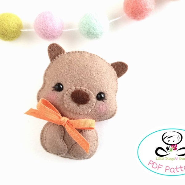 Baby Wombat PDF sewing pattern-DIY-wombat toy pattern-Australian animals-Nursery decor-Instant download-Baby's mobile toy-Felt animals