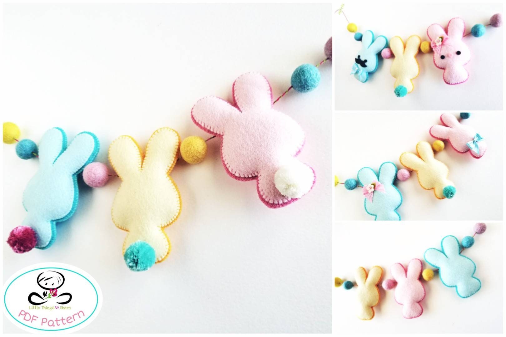 Bunny Garland PDF Pattern, Felt Peeps, Easter Bunny, DIY, Instant ...