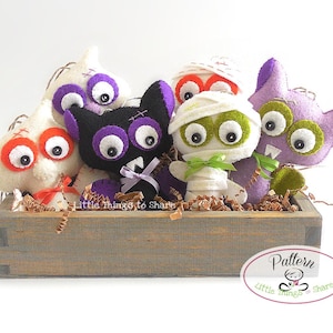Set of Three Halloween PDF patterns-Mummy ornament-Bat ornament-Ghost ornament-Felt toy pattern-Halloween ornaments pattern-DIY-PDF pattern