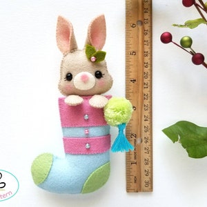 Bunny Christmas Stocking-PDF Pattern, Felt Christmas Ornaments pattern, Mini Christmas stocking image 2