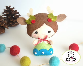 Holly the Fawn-Christmas Ornament PDF Pattern-Felt Patterns-Ornament pattern-Deer Girl-Stocking stuffer-Felt ornament pattern-DIY Project