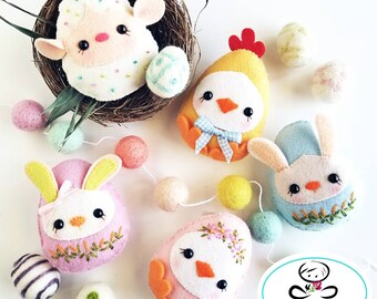 Baby Eggs PDF Pattern-Easter eggs sewing pattern-Egg animals-Easter ornaments-Baby shower favors-Easter toys-Spring animals