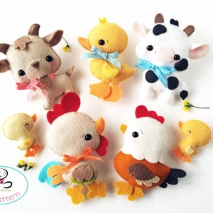 Bauernhof Freunde Zwei-Set von fünf Bauernhof Tieren-PDF-Dateien-Schnittmuster-Henne-Kuh-Ziege-Enten-Hahn-Bauernhof Tier Ornamente-Kinderzimmer Dekor