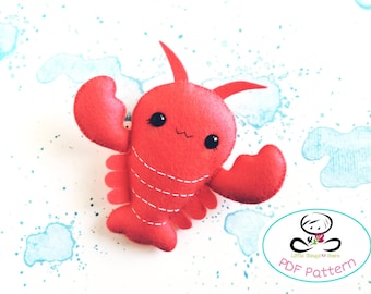 Gustav the Lobster PDF pattern-Sea animal toy-DIY-sea life mobile-Nursery decor-Instant download-Cute lobster plush toy-Sea life
